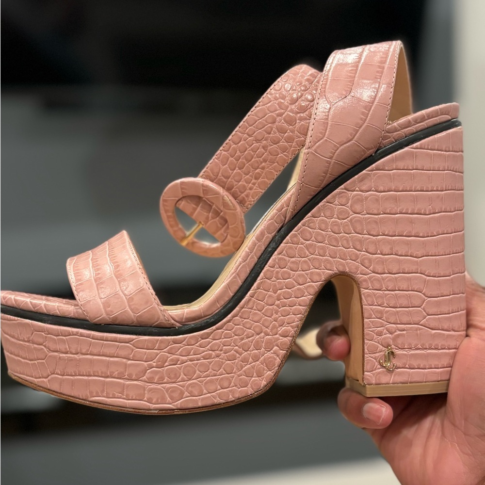 JIMMY CHOO Aimee Blush Croc embossed leather wedge heel - Picture 10 of 10
